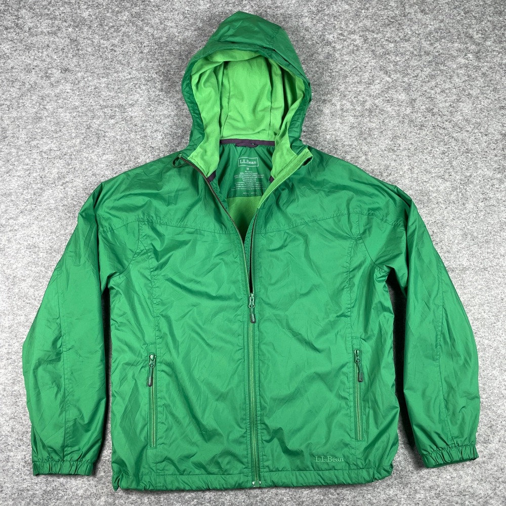 LL Bean Warm-Up Jacket Mens M Green Fleece Lined Hooded Full Zip Windbreaker